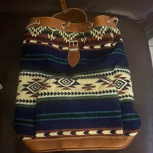 Tribal Pattern Tote Bag with Leather Accents